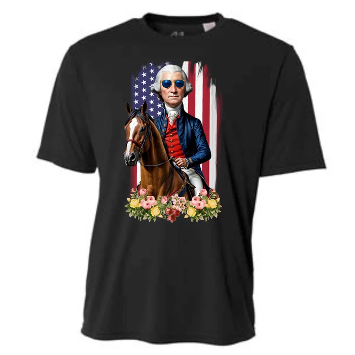 Patriotic George Washington Riding Horse 4th Of July Flowers Great Gift Cooling Performance Crew T-Shirt