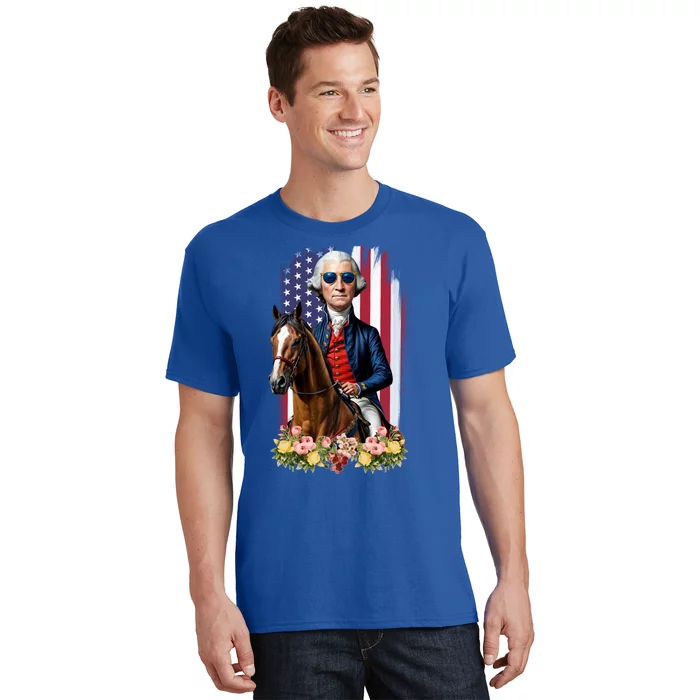 Patriotic George Washington Riding Horse 4th Of July Flowers Great Gift T-Shirt