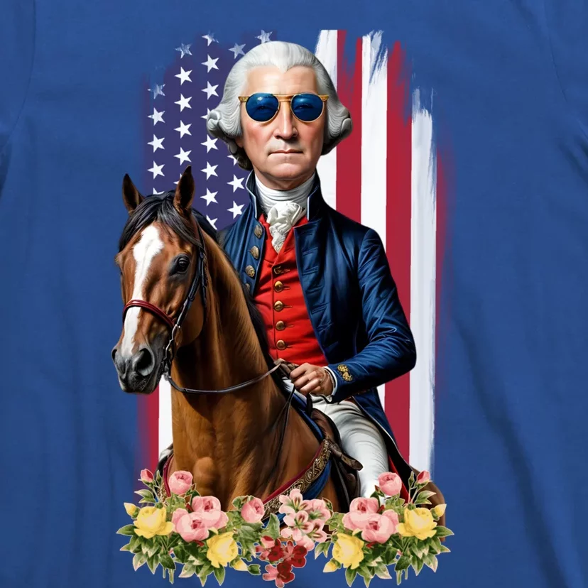 Patriotic George Washington Riding Horse 4th Of July Flowers Great Gift T-Shirt