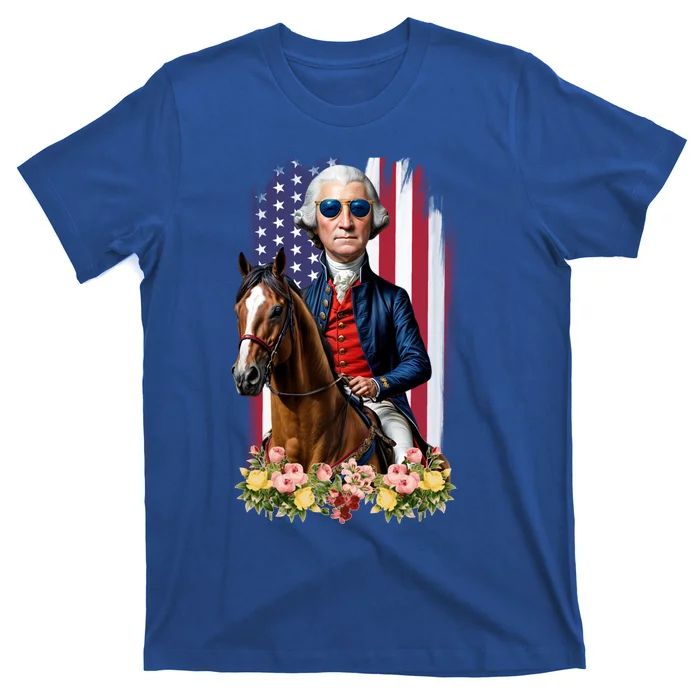 Patriotic George Washington Riding Horse 4th Of July Flowers Great Gift T-Shirt