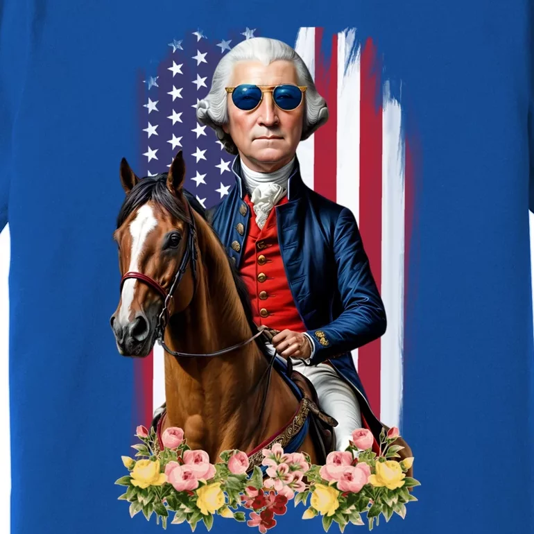 Patriotic George Washington Riding Horse 4th Of July Flowers Great Gift Premium T-Shirt