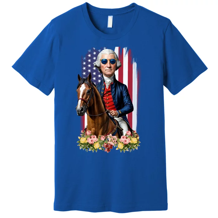 Patriotic George Washington Riding Horse 4th Of July Flowers Great Gift Premium T-Shirt