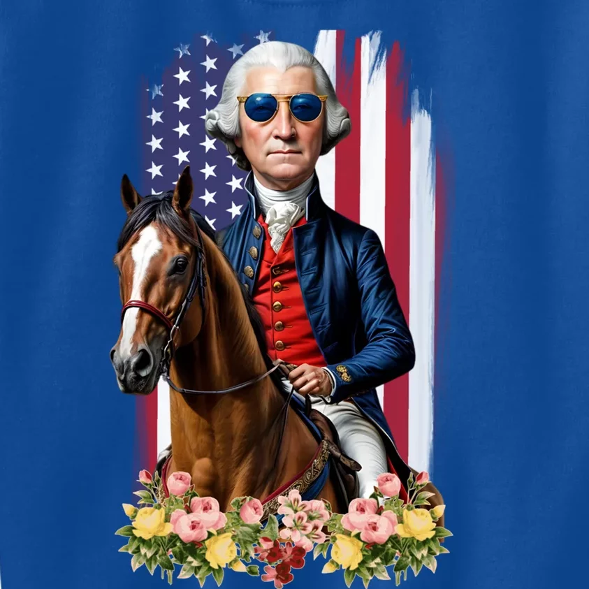 Patriotic George Washington Riding Horse 4th Of July Flowers Great Gift Kids Sweatshirt