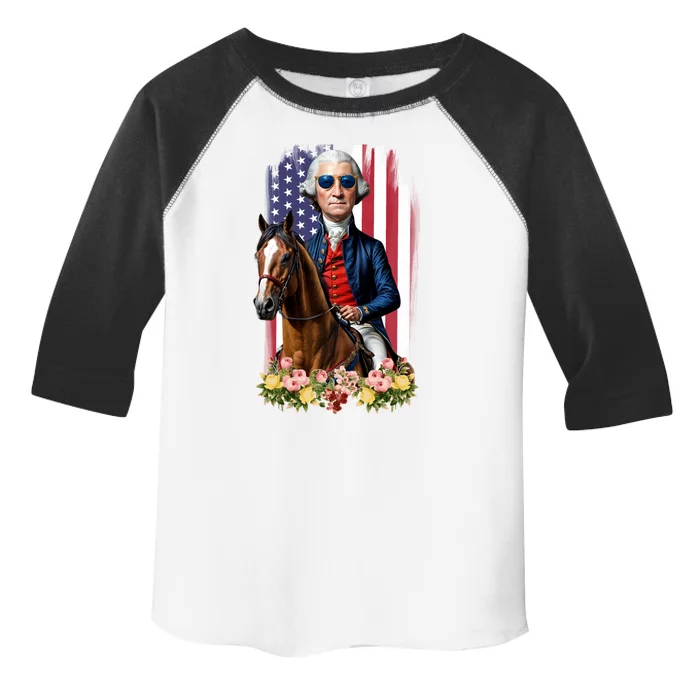 Patriotic George Washington Riding Horse 4th Of July Flowers Great Gift Toddler Fine Jersey T-Shirt