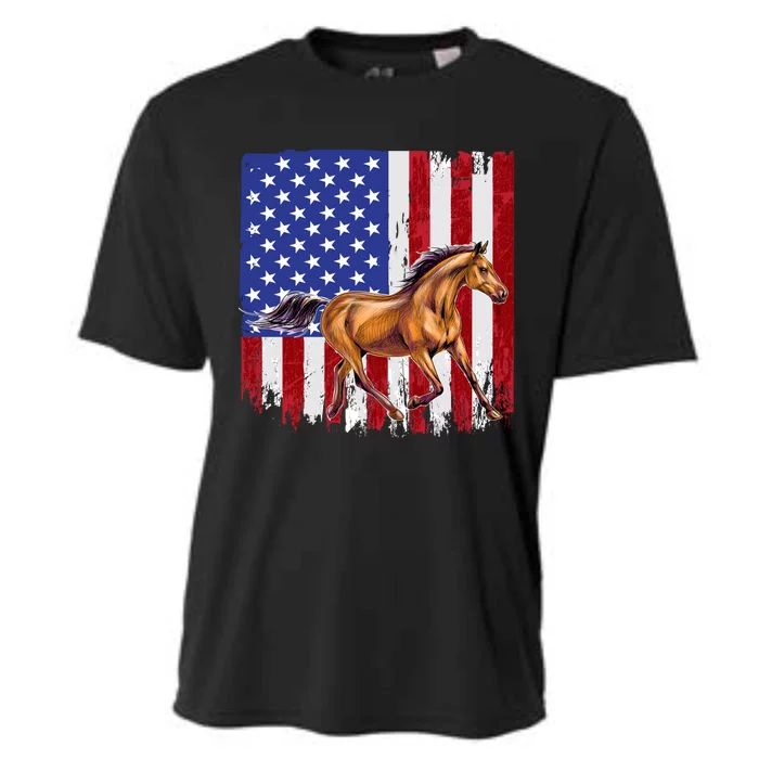 Patriotic Horse American Flag Horseback Riding Great Gift Cooling Performance Crew T-Shirt