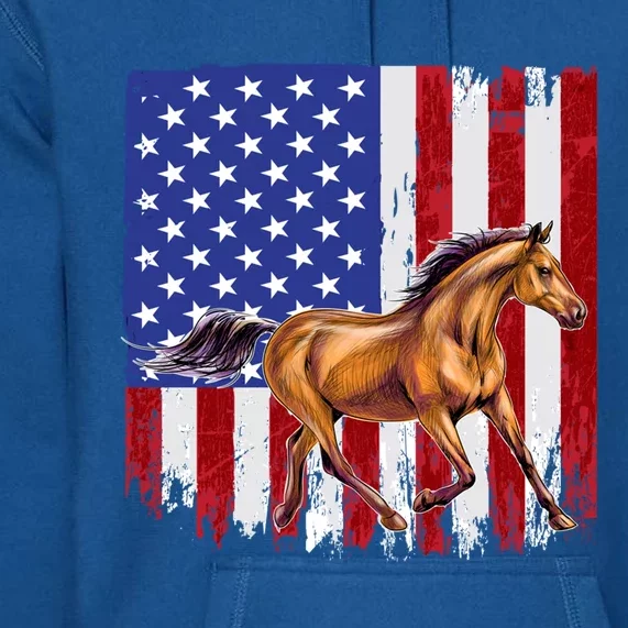 Patriotic Horse American Flag Horseback Riding Great Gift Premium Hoodie