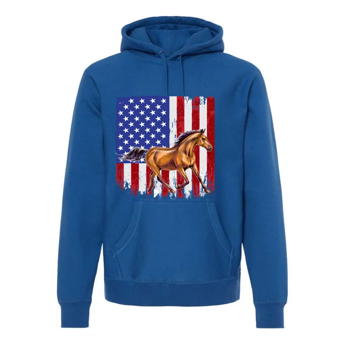 Patriotic Horse American Flag Horseback Riding Great Gift Premium Hoodie