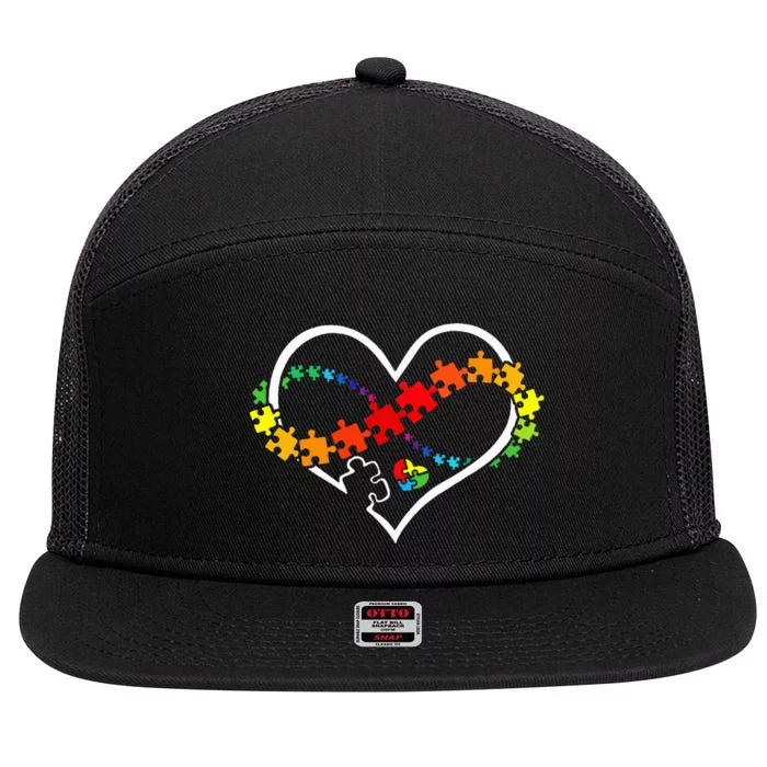 Puzzle Heart Autism Awareness Support Teacher Family Mom 7 Panel Mesh Trucker Snapback Hat