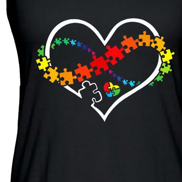 Puzzle Heart Autism Awareness Support Teacher Family Mom Ladies Essential Flowy Tank