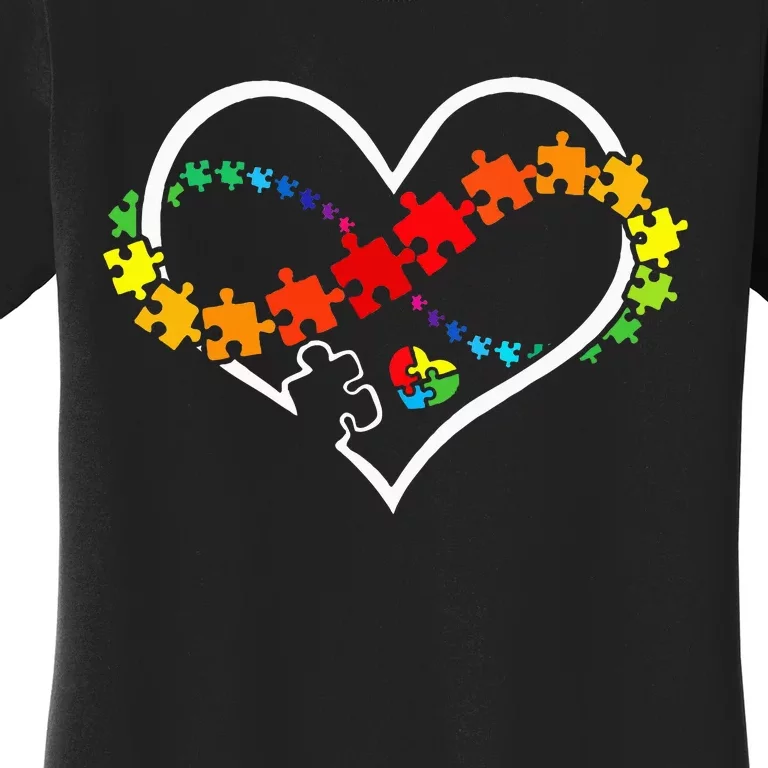 Puzzle Heart Autism Awareness Support Teacher Family Mom Women's T-Shirt