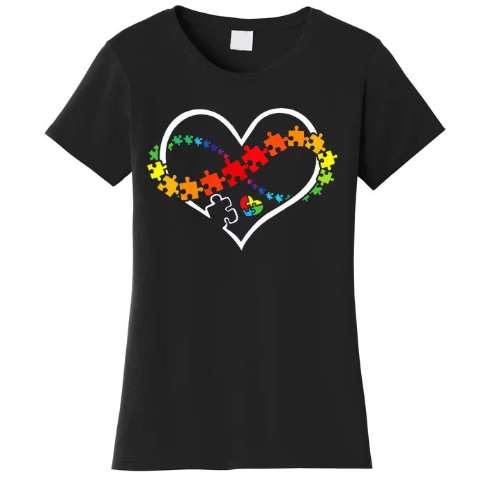 Puzzle Heart Autism Awareness Support Teacher Family Mom Women's T-Shirt