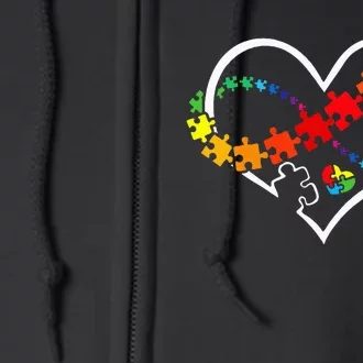 Puzzle Heart Autism Awareness Support Teacher Family Mom Full Zip Hoodie