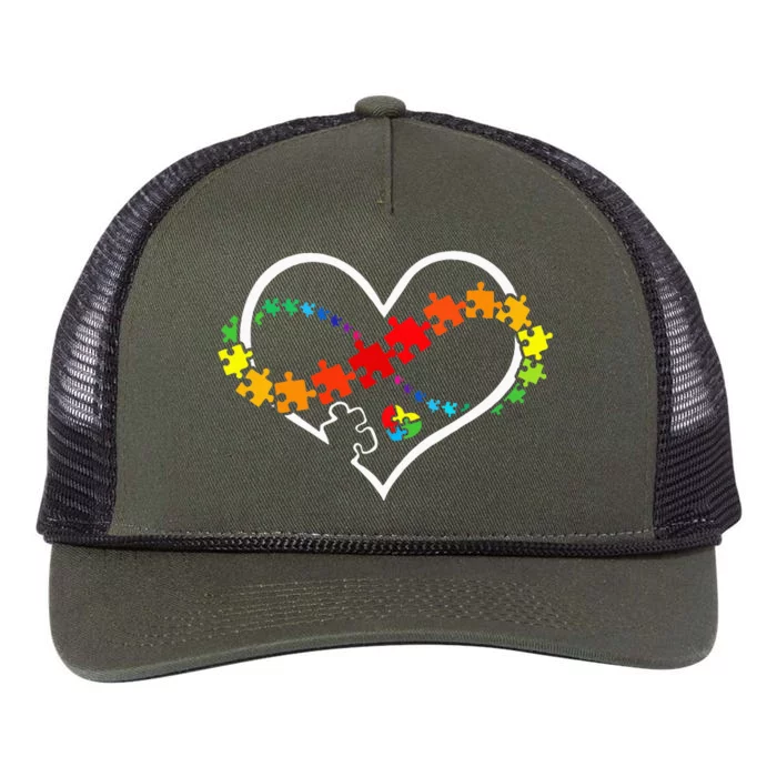 Puzzle Heart Autism Awareness Support Teacher Family Mom Retro Rope Trucker Hat Cap