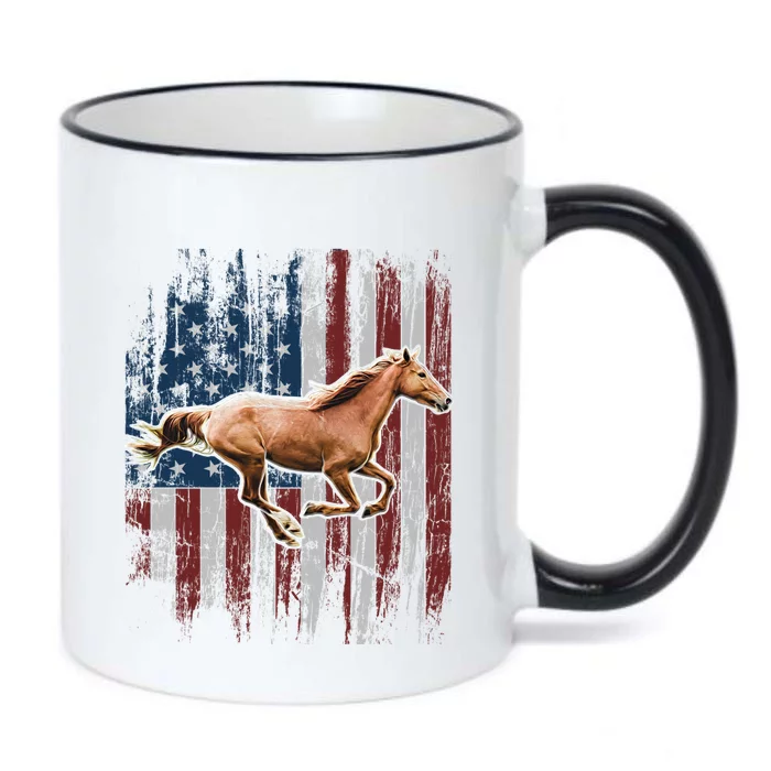 Patriotic Horse American Flag Horseback Riding Farm Gift Black Color Changing Mug