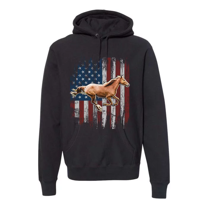 Patriotic Horse American Flag Horseback Riding Farm Gift Premium Hoodie