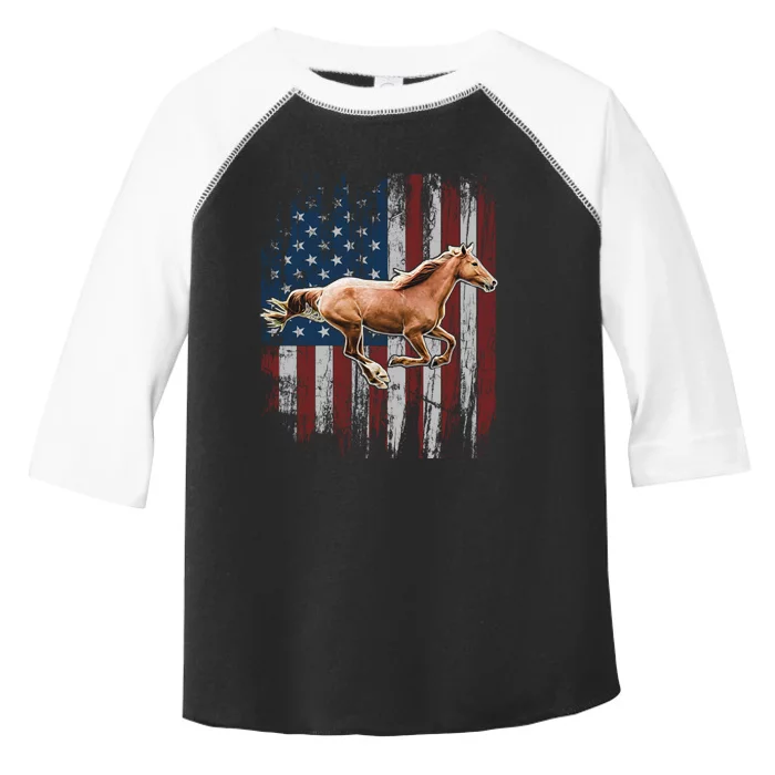 Patriotic Horse American Flag Horseback Riding Farm Gift Toddler Fine Jersey T-Shirt