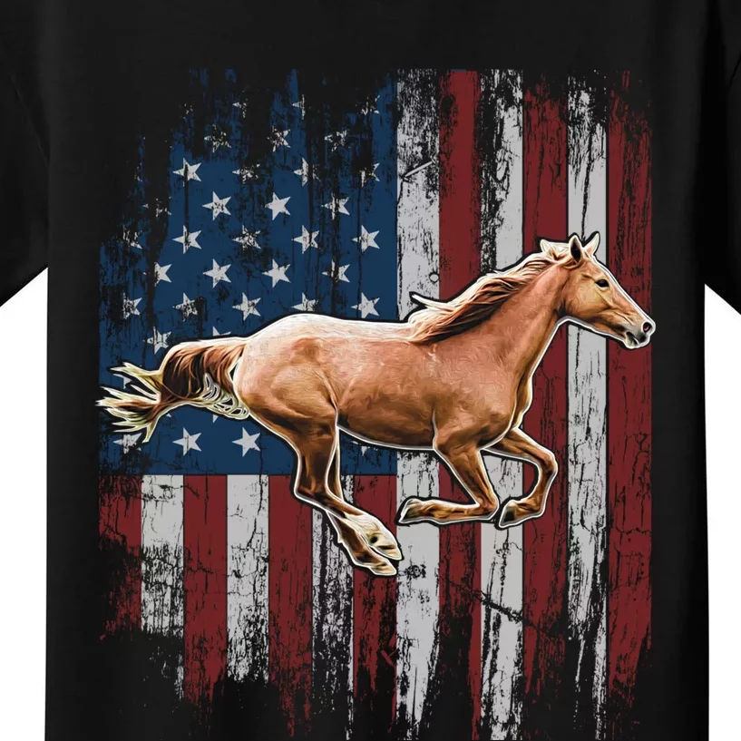 Patriotic Horse American Flag Horseback Riding Farm Gift Kids T-Shirt