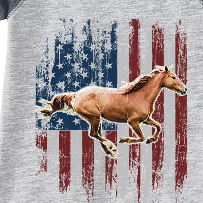 Patriotic Horse American Flag Horseback Riding Farm Gift Infant Baby Jersey Bodysuit