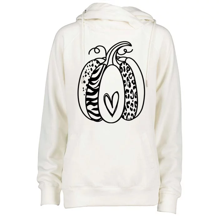 Pumpkin Heart Animal Print Cute Womens Funnel Neck Pullover Hood