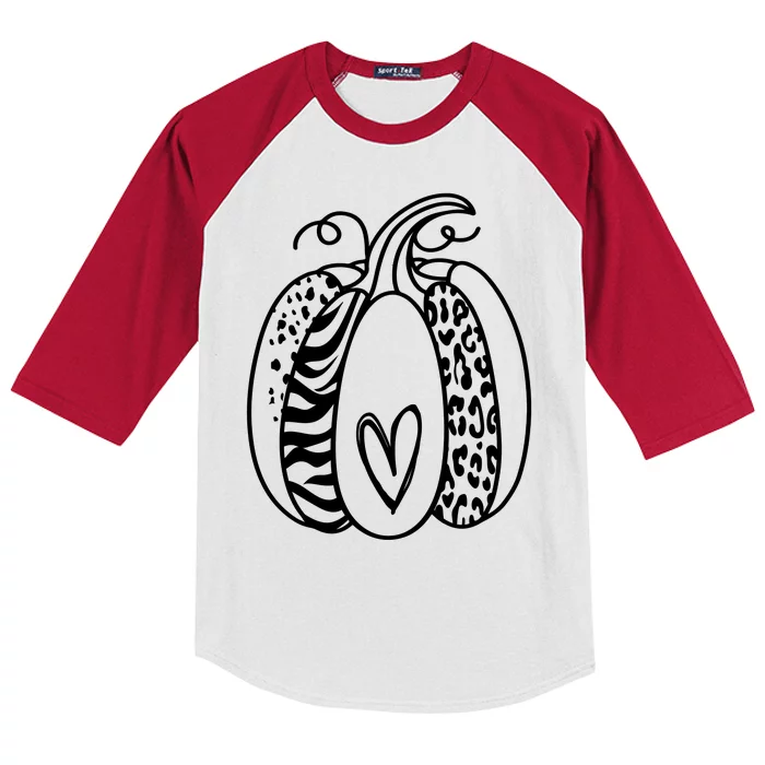 Pumpkin Heart Animal Print Cute Kids Colorblock Raglan Jersey