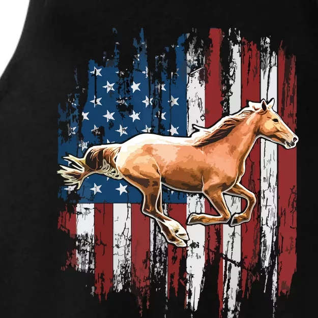 Patriotic Horse American Flag Horseback Riding Farm Gift Ladies Tri-Blend Wicking Tank