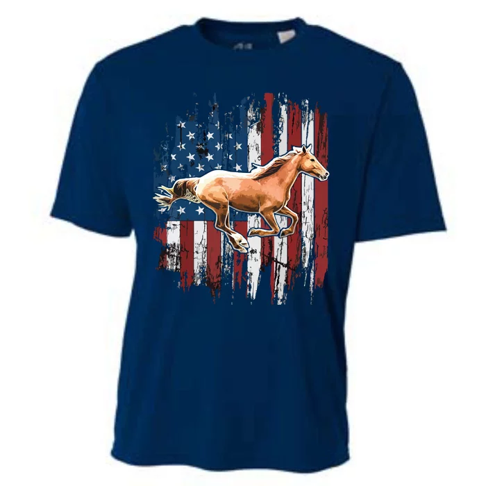 Patriotic Horse American Flag Horseback Riding Farm Gift Cooling Performance Crew T-Shirt