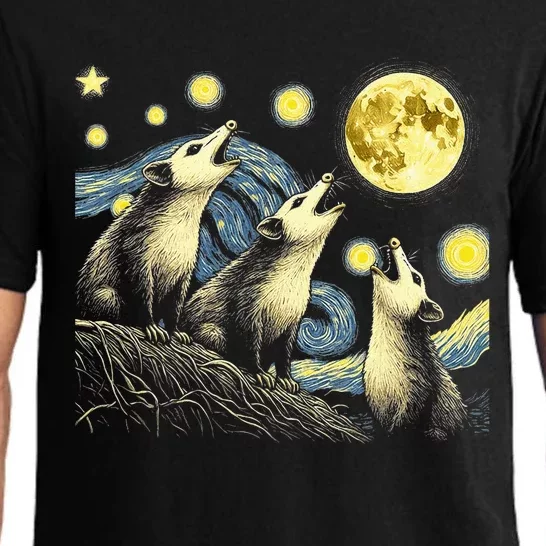 Possums Howling At Full Moon Starry Night Opossum Pajama Set