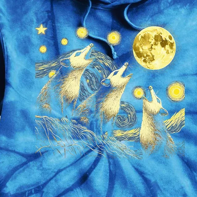 Possums Howling At Full Moon Starry Night Opossum Tie Dye Hoodie