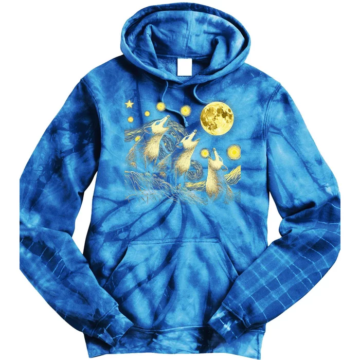 Possums Howling At Full Moon Starry Night Opossum Tie Dye Hoodie