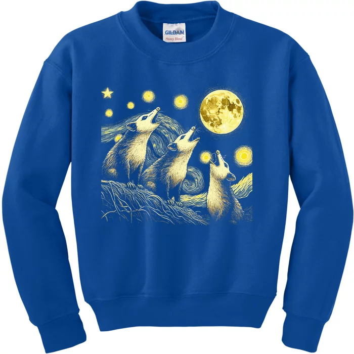 Possums Howling At Full Moon Starry Night Opossum Kids Sweatshirt