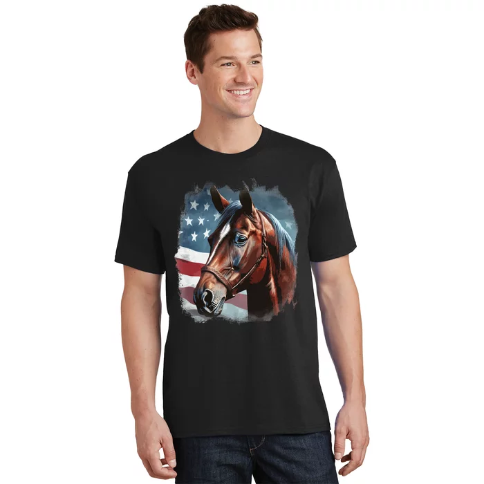 Patriotic Horse American Flag Horseback Riding T-Shirt