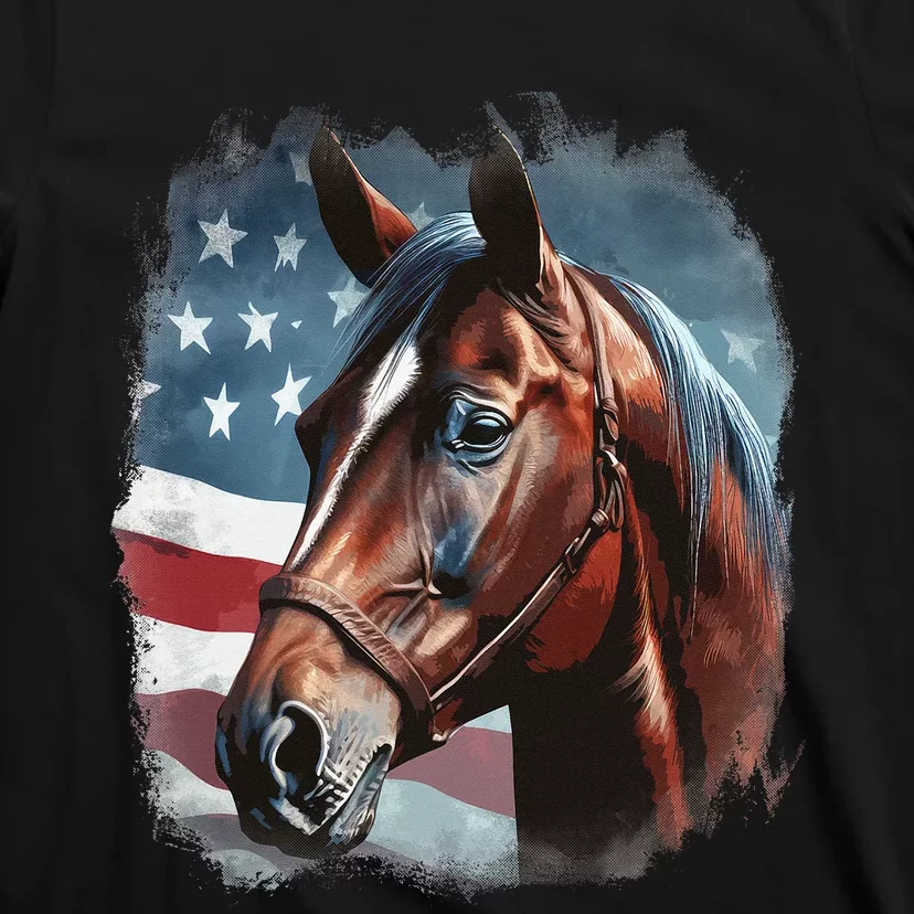 Patriotic Horse American Flag Horseback Riding T-Shirt