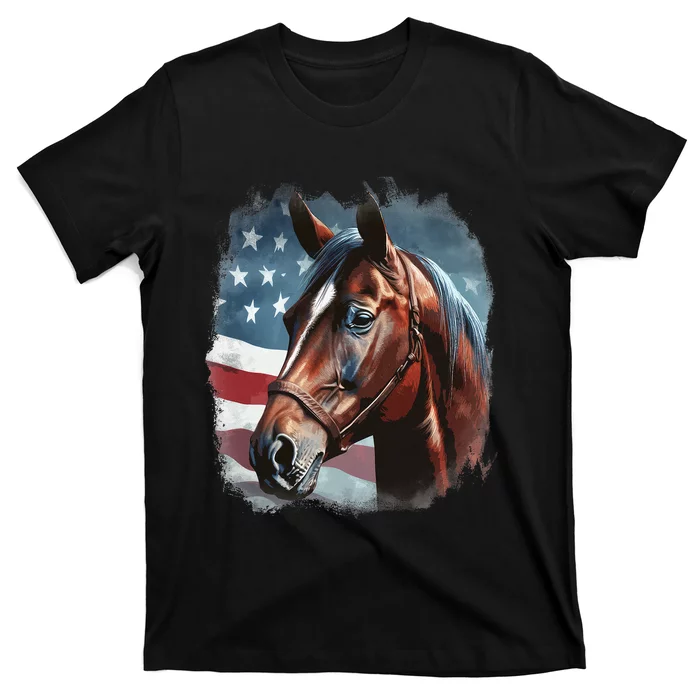 Patriotic Horse American Flag Horseback Riding T-Shirt