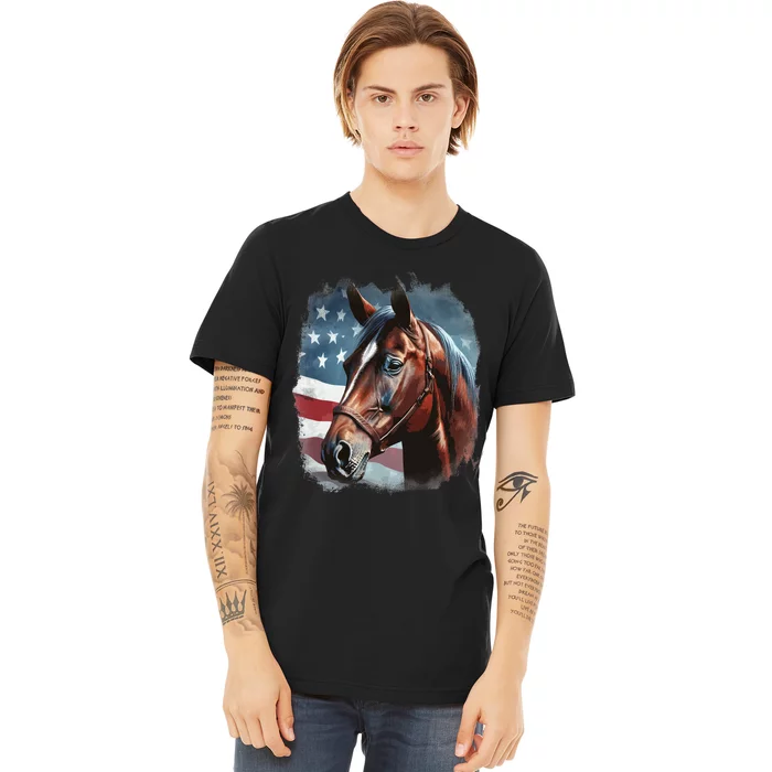 Patriotic Horse American Flag Horseback Riding Premium T-Shirt