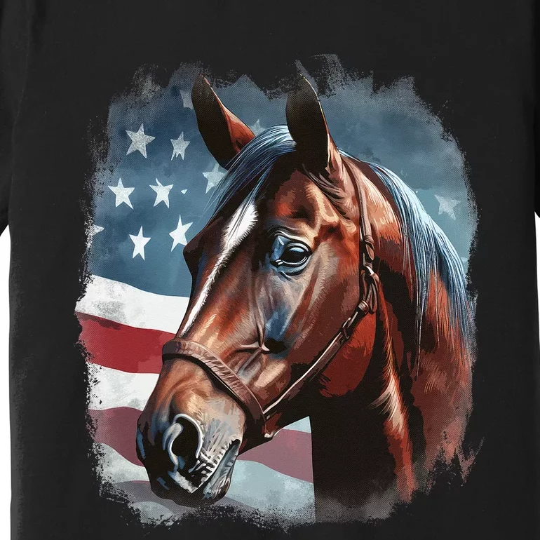 Patriotic Horse American Flag Horseback Riding Premium T-Shirt