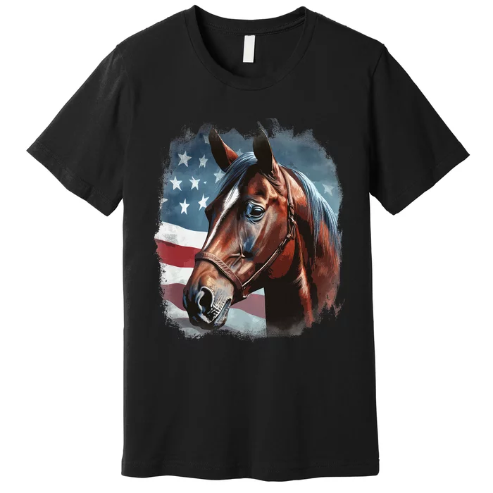 Patriotic Horse American Flag Horseback Riding Premium T-Shirt