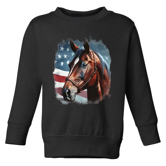 Patriotic Horse American Flag Horseback Riding Toddler Sweatshirt