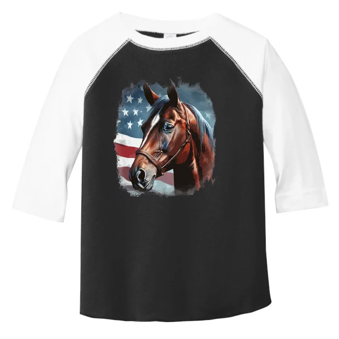 Patriotic Horse American Flag Horseback Riding Toddler Fine Jersey T-Shirt