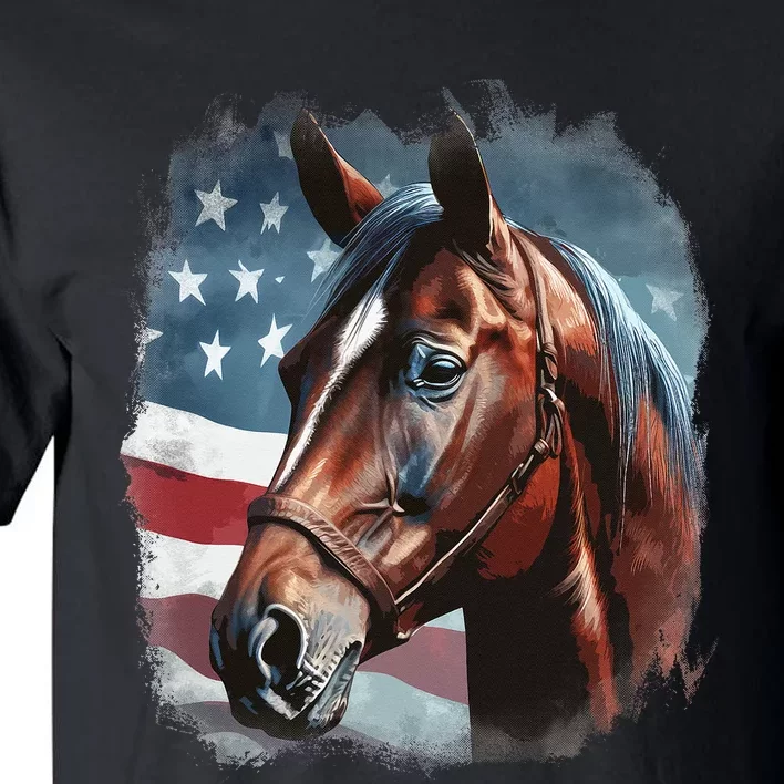 Patriotic Horse American Flag Horseback Riding Western Farm Tall T-Shirt