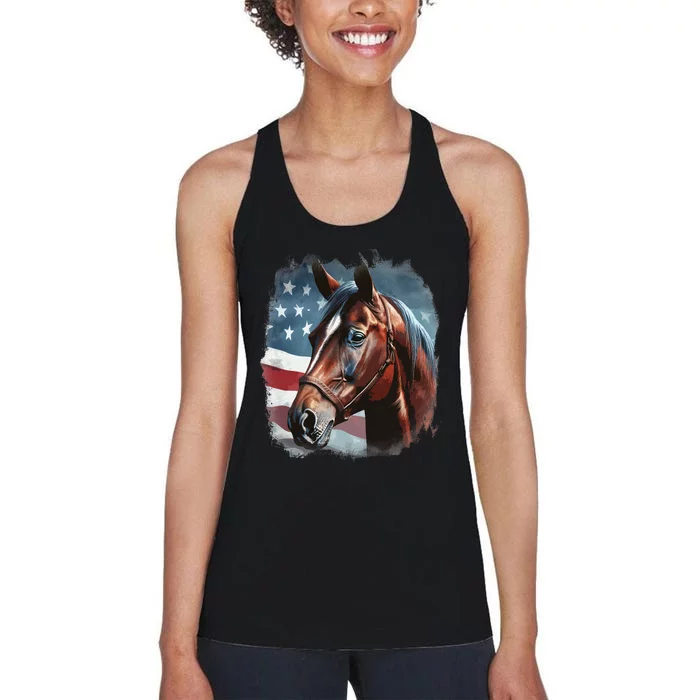 Patriotic Horse American Flag Horseback Riding Western Farm Women's Racerback Tank