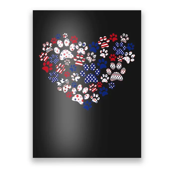 Patriotic Heart American Flag 4th Of July Dog Paw Prints Poster