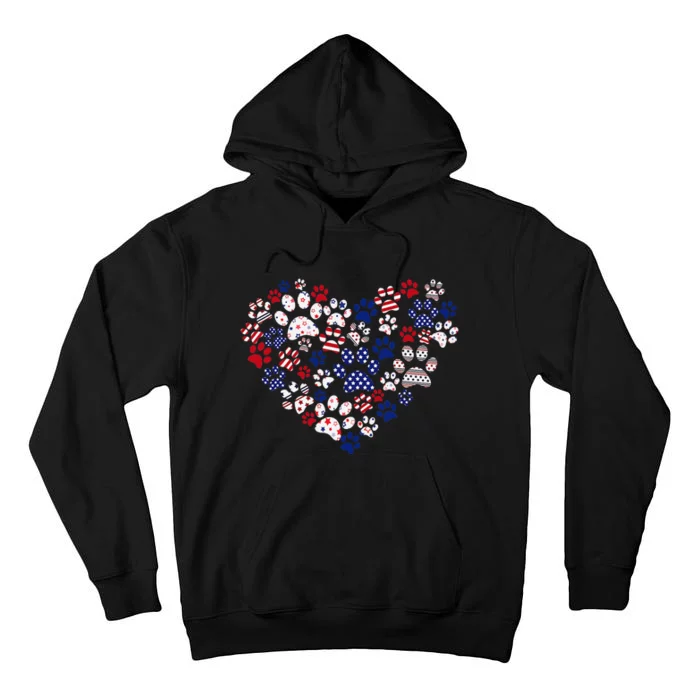 Patriotic Heart American Flag 4th Of July Dog Paw Prints Tall Hoodie