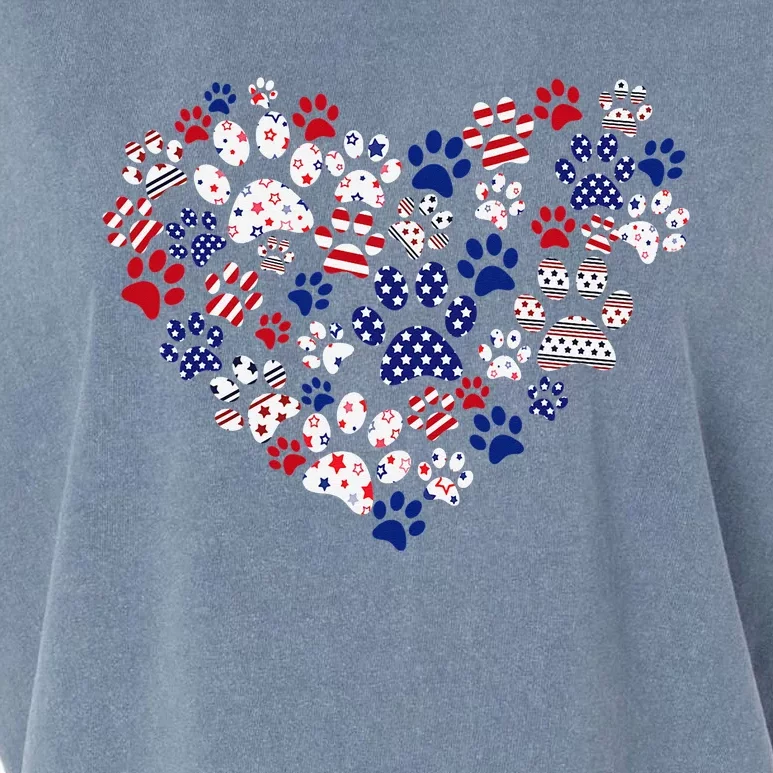 Patriotic Heart American Flag 4th Of July Dog Paw Prints Garment-Dyed Women's Muscle Tee