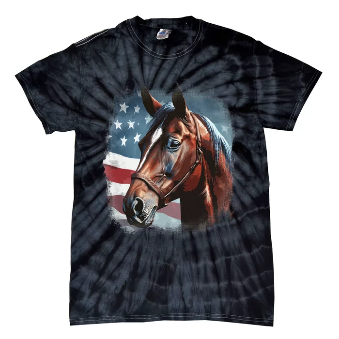 Patriotic Horse American Flag Horseback Riding Western Farm Tie-Dye T-Shirt