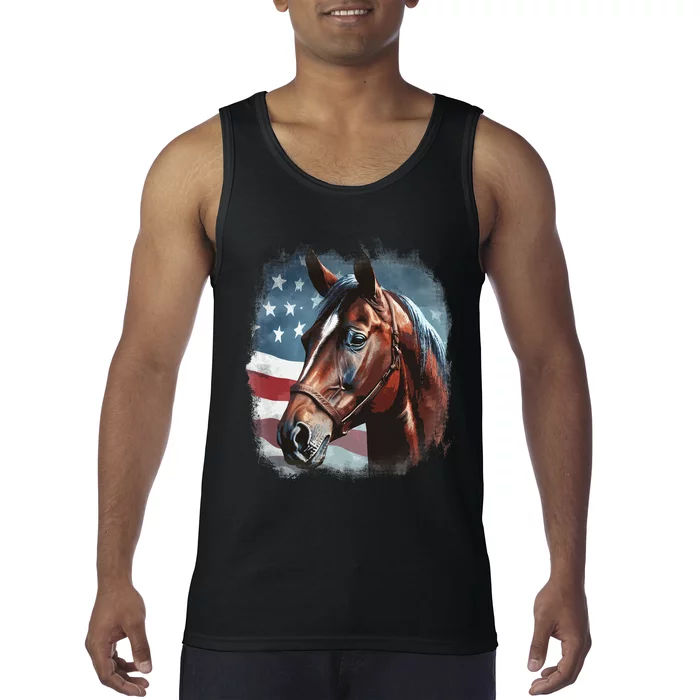 Patriotic Horse American Flag Horseback Riding Western Farm Tank Top