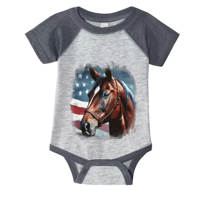 Patriotic Horse American Flag Horseback Riding Western Farm Infant Baby Jersey Bodysuit