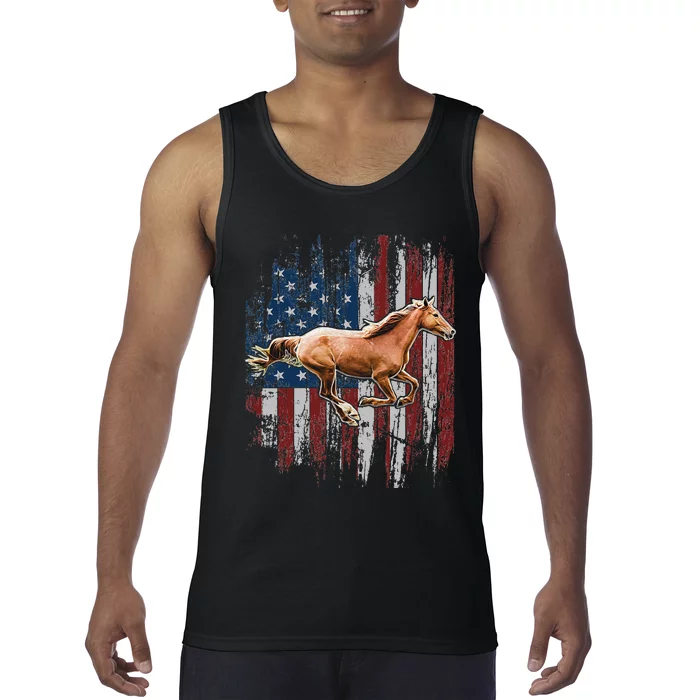 Patriotic Horse American Flag Horseback Riding Farm Gift Tank Top