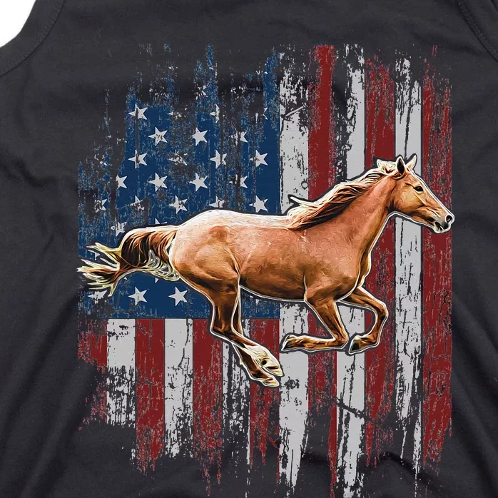 Patriotic Horse American Flag Horseback Riding Farm Gift Tank Top