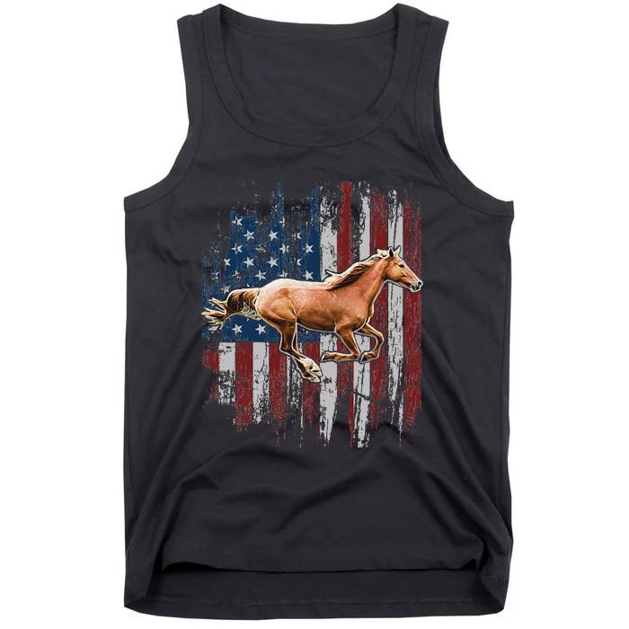 Patriotic Horse American Flag Horseback Riding Farm Gift Tank Top