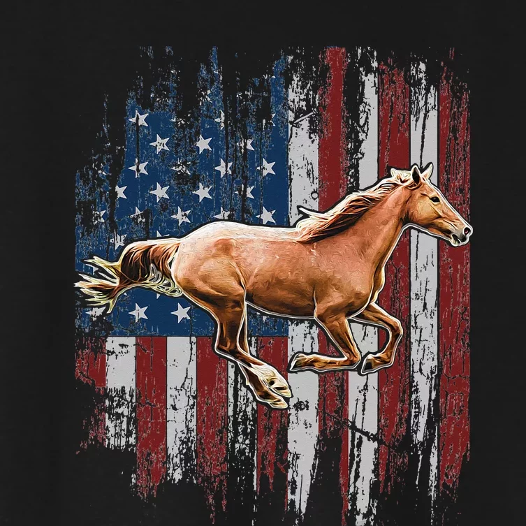 Patriotic Horse American Flag Horseback Riding Farm Gift Women's Crop Top Tee